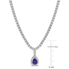 Sterling silver sapphire tennis necklace by Lord & Taylor, side angle showing chain detail
