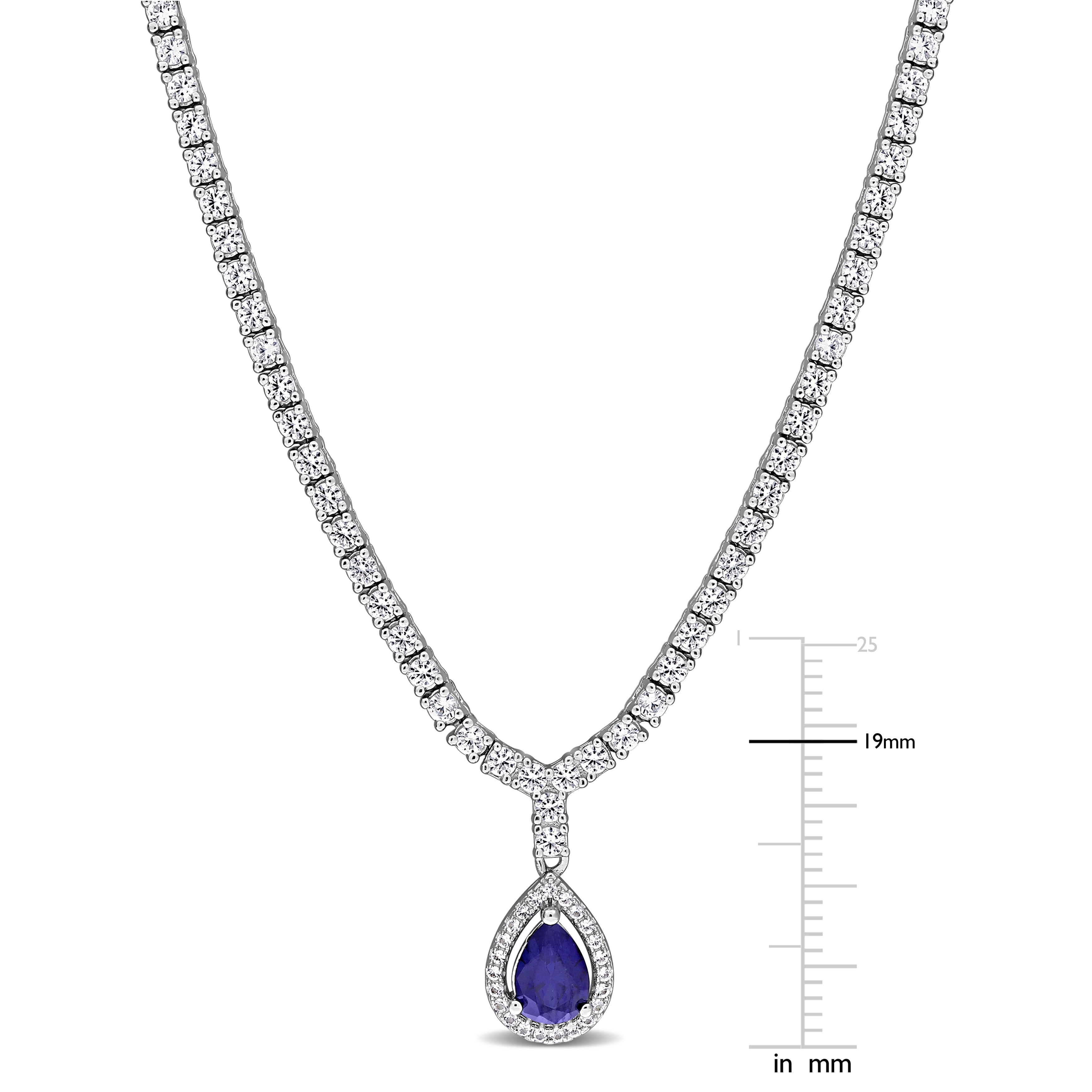 Sterling silver sapphire tennis necklace by Lord & Taylor, side angle showing chain detail