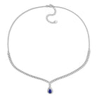 Blue sapphire halo pendant necklace by Lord & Taylor, detail view of teardrop design
