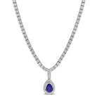 Blue sapphire tennis necklace with white sapphire halo in sterling silver by Lord & Taylor, front view