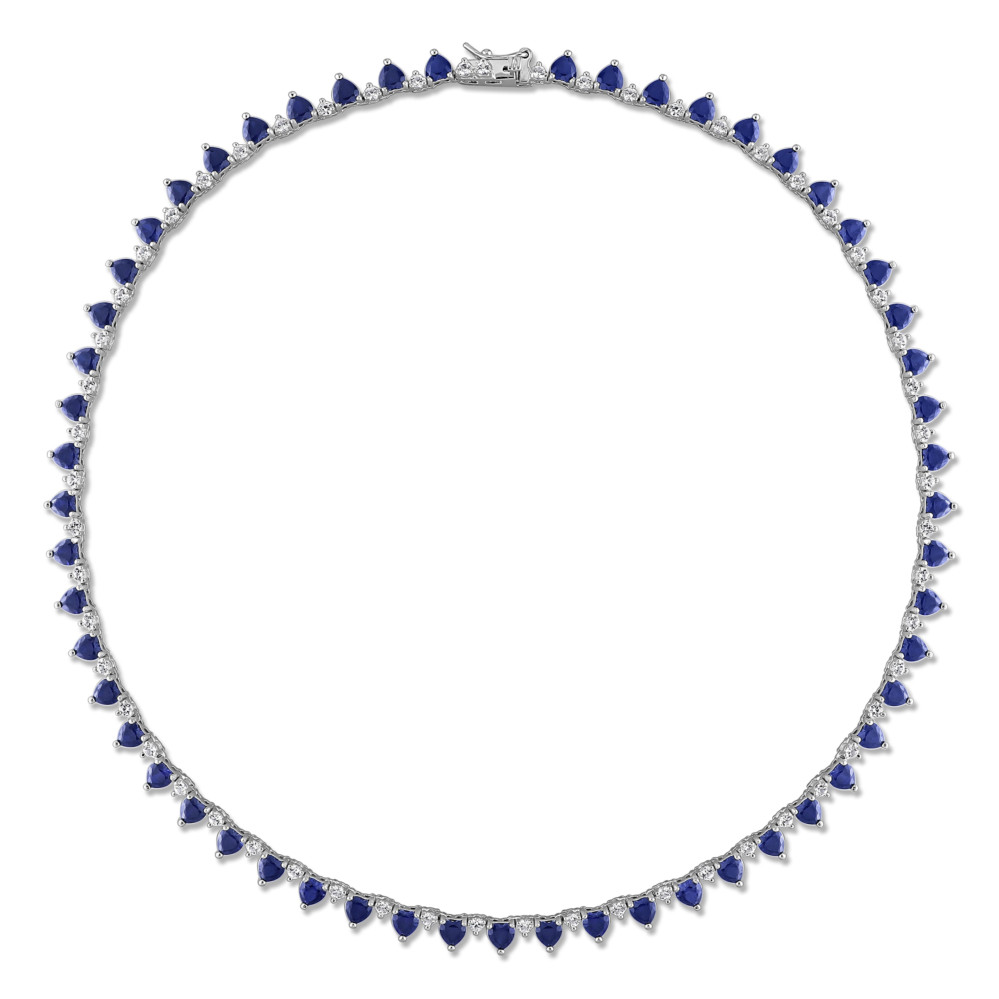 Blue sapphire heart tennis necklace diagonal view by Lord & Taylor