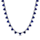 Blue sapphire heart tennis necklace in sterling silver, front view by Lord & Taylor