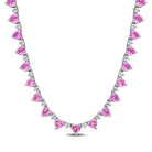 Pink sapphire heart tennis necklace in sterling silver, front view by Lord & Taylor