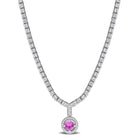 Pink sapphire halo tennis necklace in sterling silver by Lord & Taylor, front view