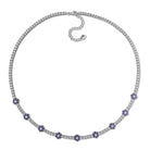 Blue sapphire flower tennis necklace, detail view of gemstone clusters