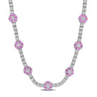 Pink sapphire flower tennis necklace in sterling silver, front view by Lord & Taylor