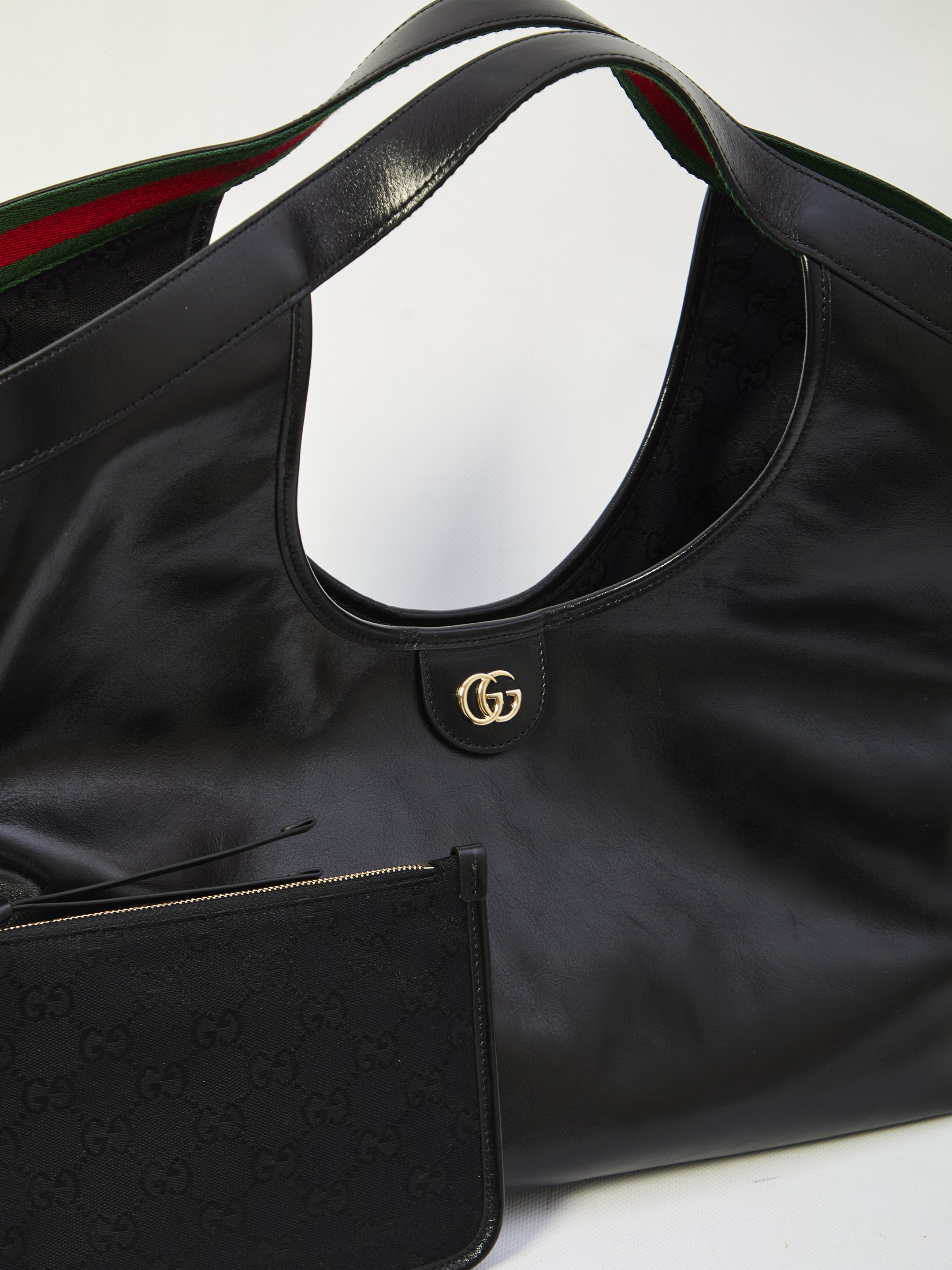 Black Gucci Giglio tote bag back view showing leather construction