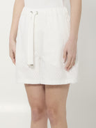 White Moncler cotton poplin shorts with drawstring waist, detail view