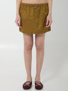Caramel brown Gucci GG nylon mini skirt, front view