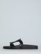 Black Celine Triomphe slide sandal, bottom sole view