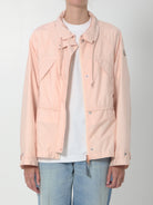 Light pink Moncler Midi Reghena parka in technical nylon, front view