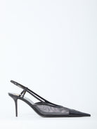 Black mesh slingback pump with Cassandre embroidery by Saint Laurent, side view