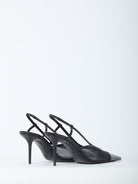 Saint Laurent mesh slingback pump showing elasticized back strap, rear view