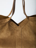 Brown suede Y tote bag small interior with zip pocket and suede lining by Saint Laurent