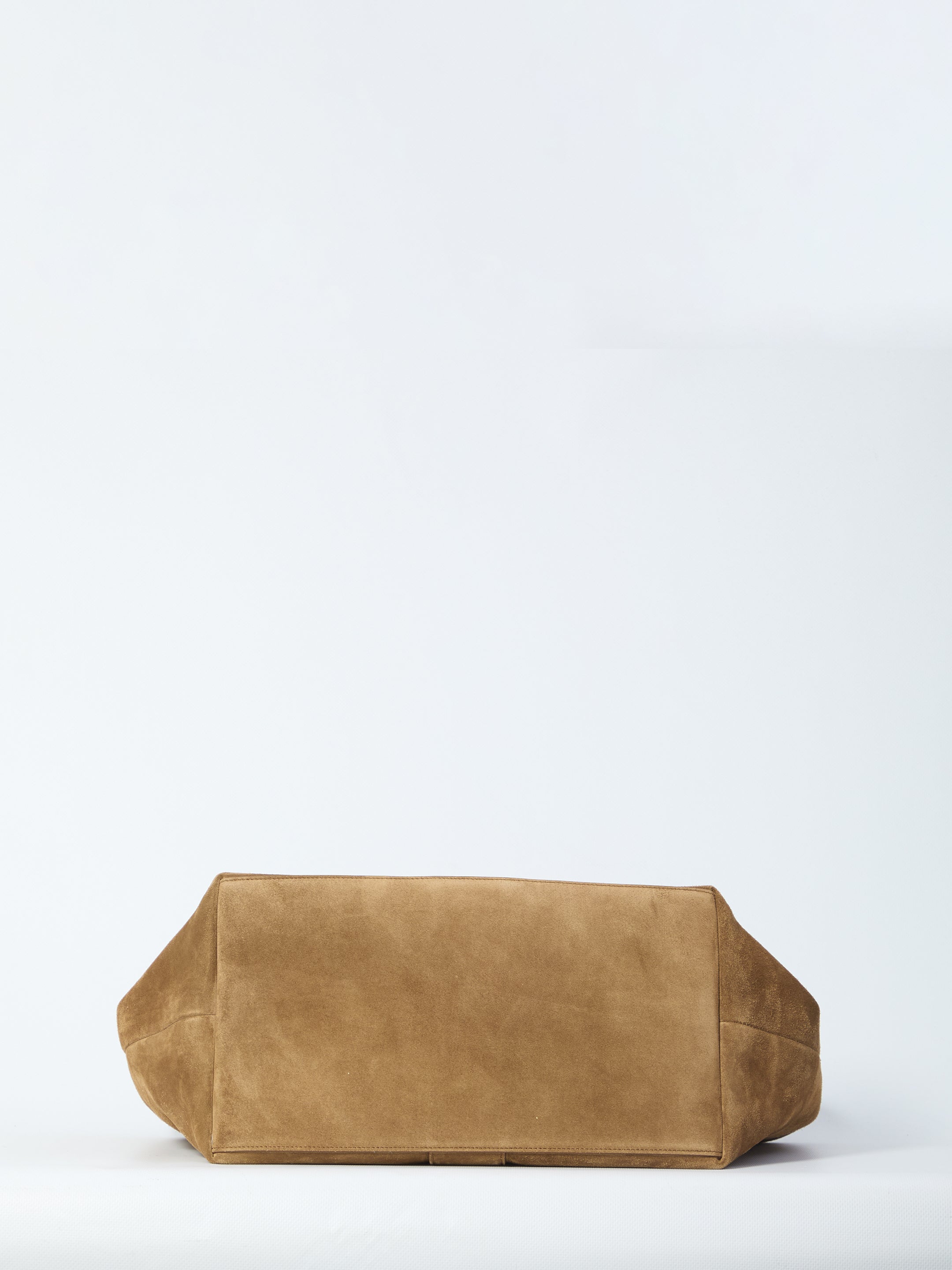 Brown suede Y tote bag small with burgundy leather inserts, back view by Saint Laurent