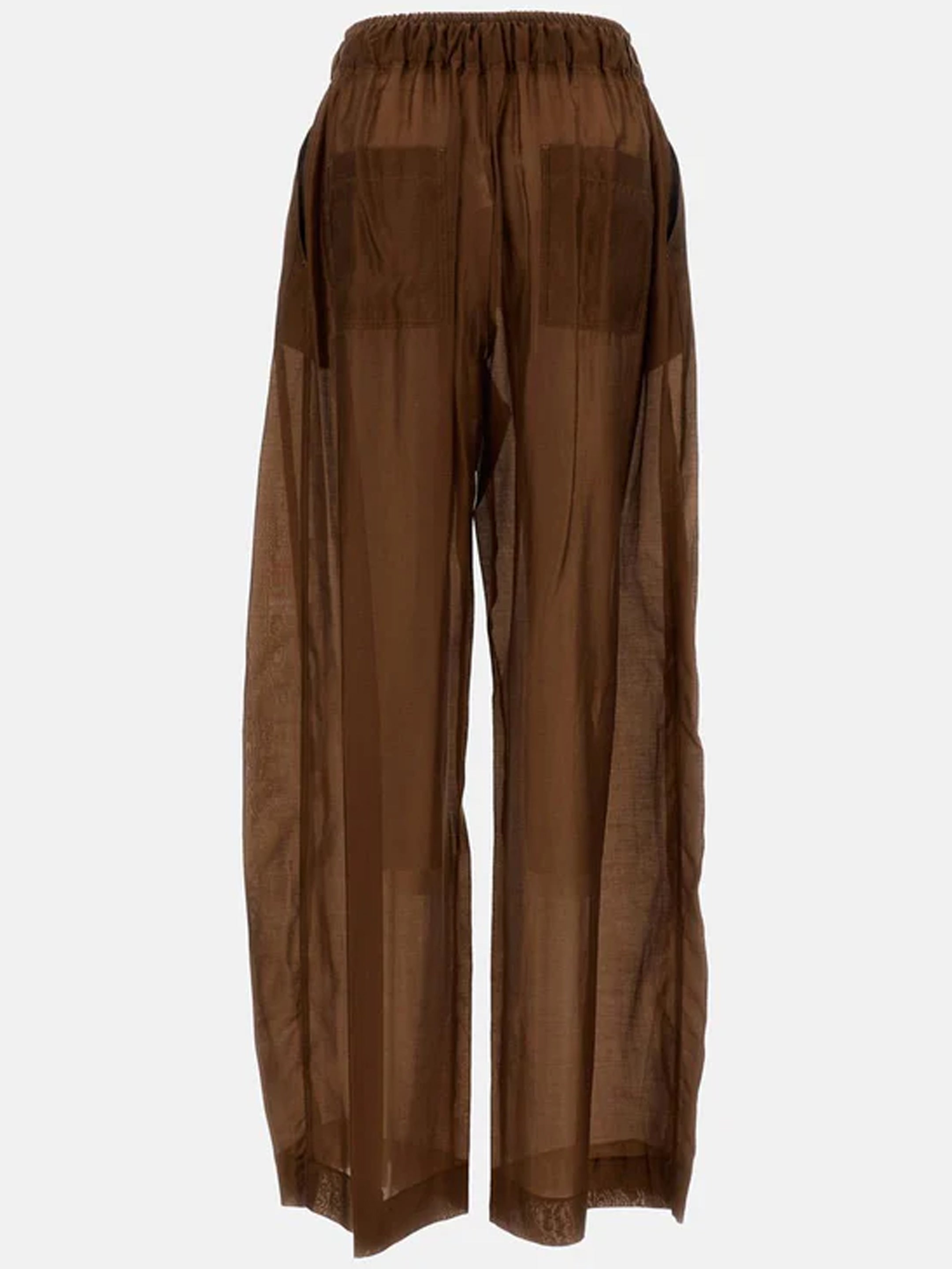 Brown semi-sheer Dora pants by THE LATEST showing side pocket detail