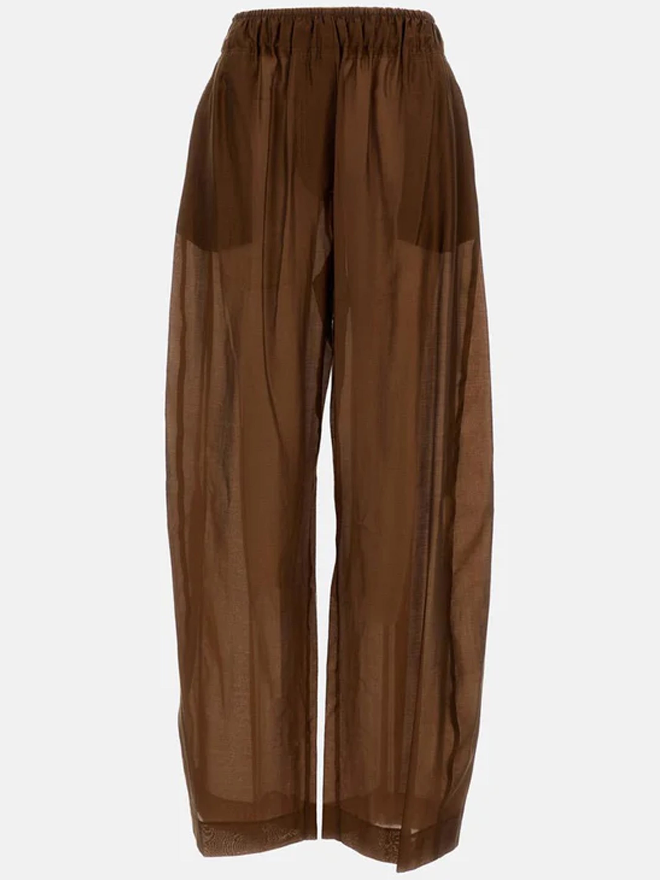 Brown lyocell blend wide-leg pants with high-rise waist by THE LATEST, front view