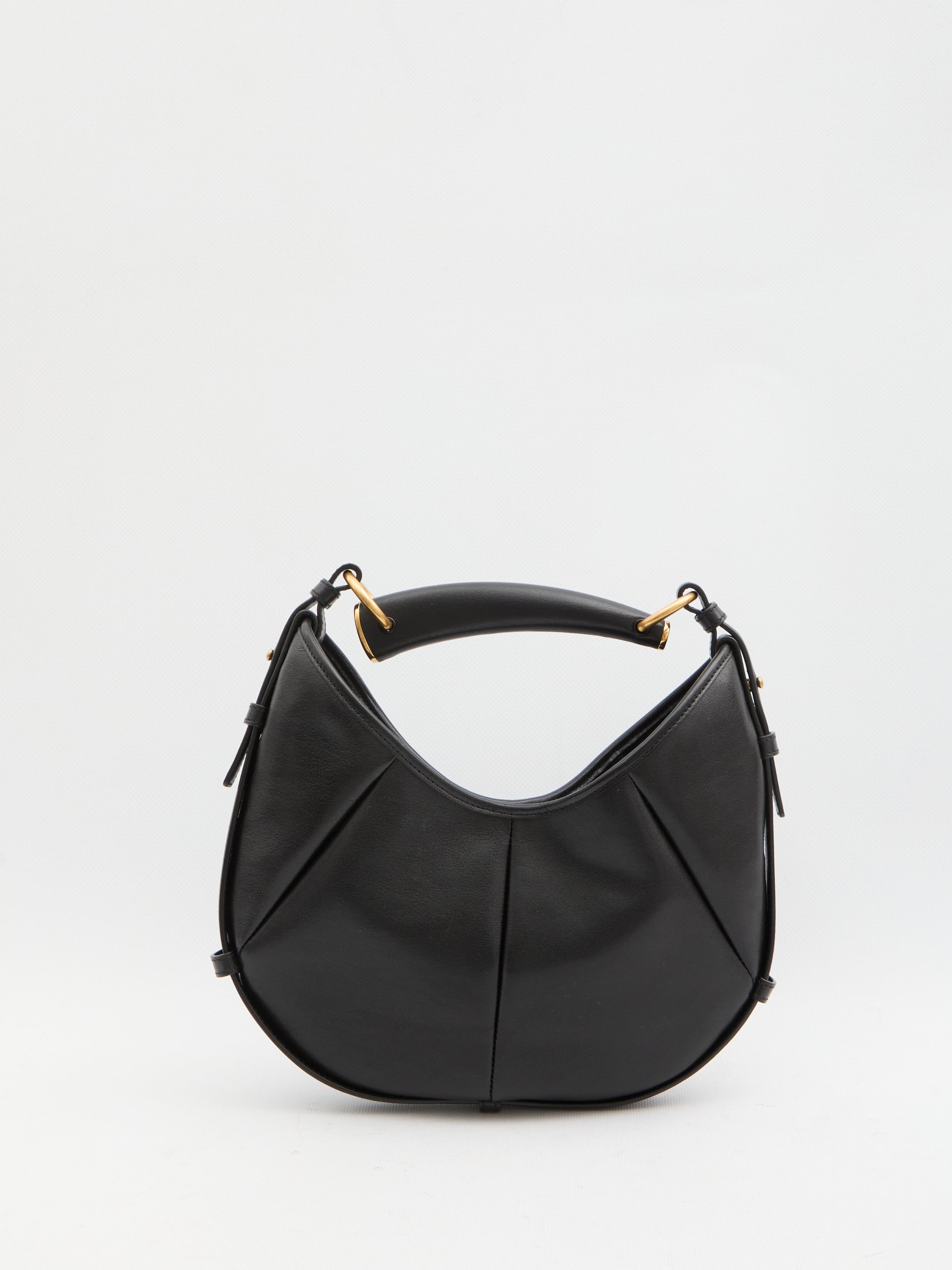 Black quilted calfskin Mombasa shoulder bag with horn handle by Saint Laurent, front view