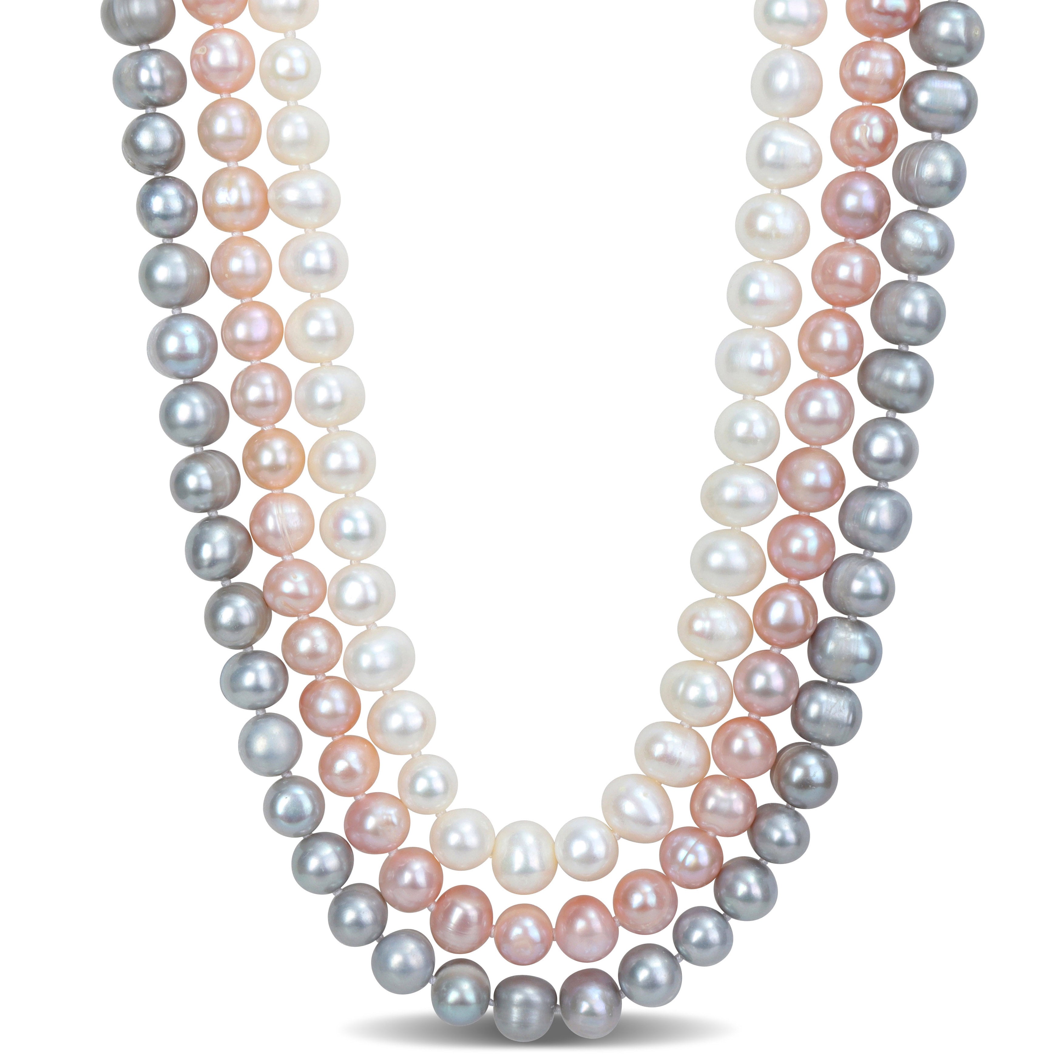 Multi-color freshwater pearl three-strand necklace by Lord & Taylor, front view