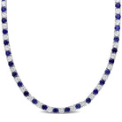 Blue and white sapphire tennis necklace in sterling silver, front view by Lord & Taylor