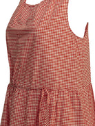 Red checkered sleeveless APUNTOB dress, back view on model