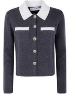 GREY CONTRAST COLLAR CARDIGAN Self-Portrait GREY S
