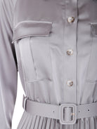 GREY SATIN PLEATED MAXI DRESS Self-Portrait