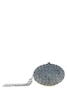 Grey satin Crystal Chain clutch with beaded detail by Self Portrait, front view