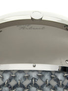 Grey satin clutch by Self Portrait showing Crystal Chain beaded detail, close-up view