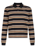 Multicolor striped long sleeve polo shirt with black base by Marni, front view
