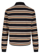 Marni multicolor striped polo shirt showing contrasting black collar and chest logo, detail view