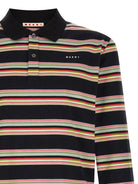 Black and multicolor striped Marni polo shirt with ribbed cuffs, side view