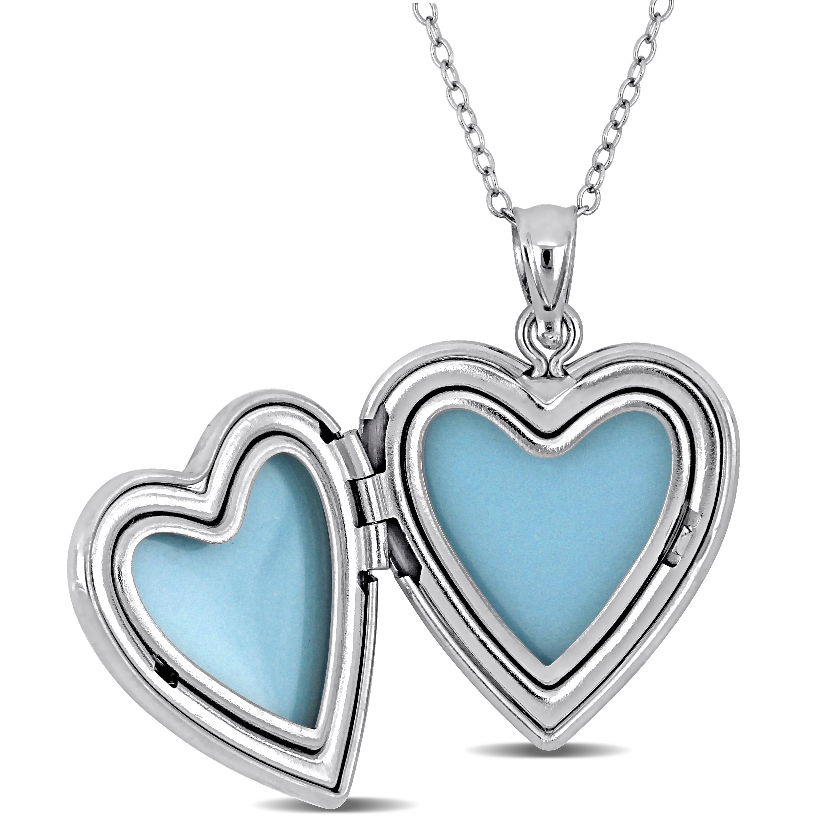 Heart locket pendant open showing interior compartment for photo, sterling silver