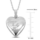 Sterling silver heart locket pendant with Forever In My Heart engraving, detail view
