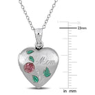 Close-up of painted rose detail on sterling silver Mom locket by Lord & Taylor