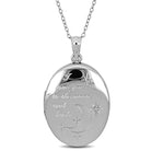 Sterling silver oval locket necklace with engraved inscription, front view by Lord & Taylor