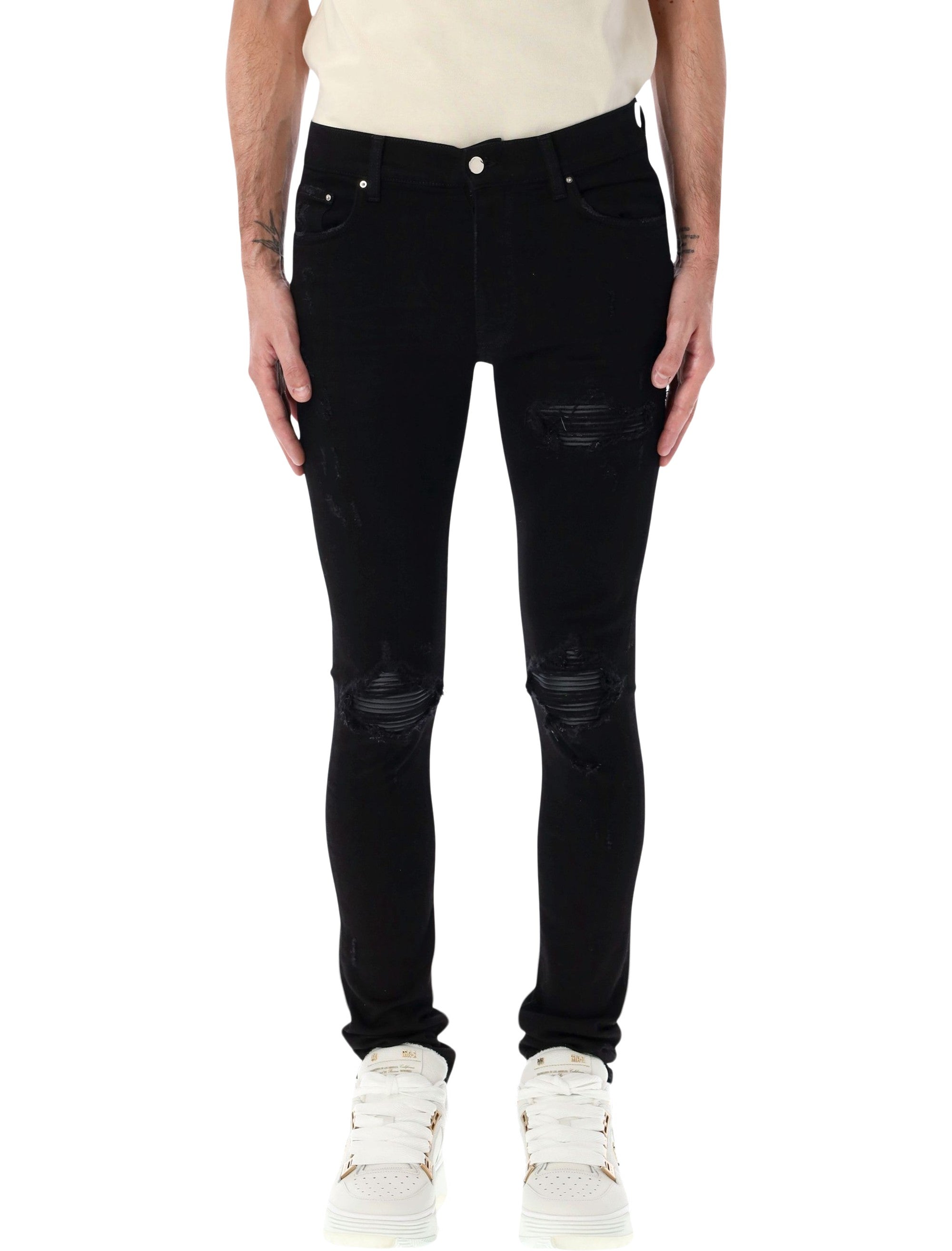 AMIRI MX1 ITALIAN STRETCH DENIM JEANS WITH LEATHER INSERTS – Lord