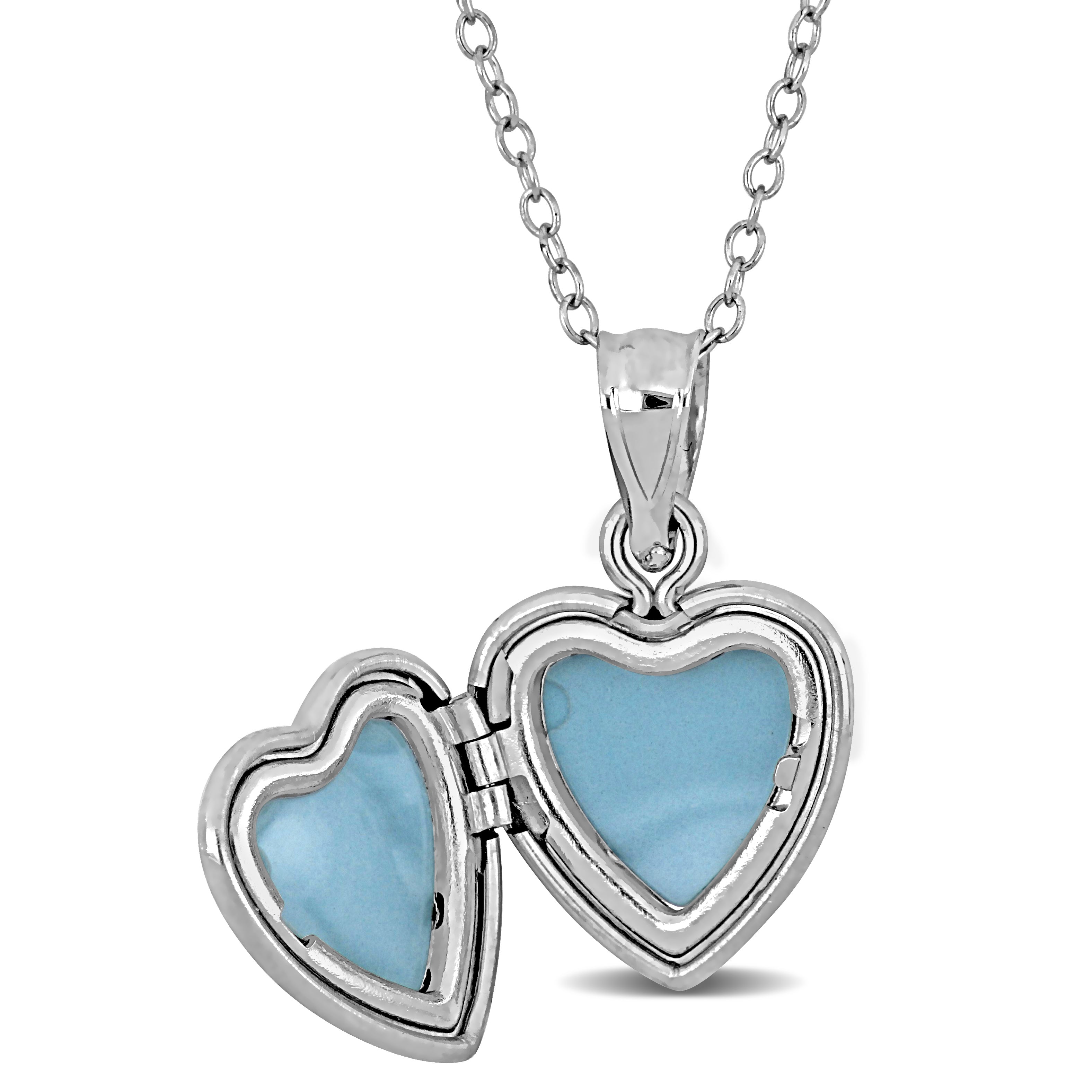 Heart locket necklace in sterling silver, detail of cubic zirconia accent by Lord & Taylor