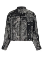R13 Bubble silk shirt showing curled yoke hem detail, side view
