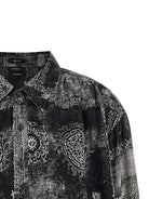 Black silk button down shirt with all-over bandana print by R13, back view