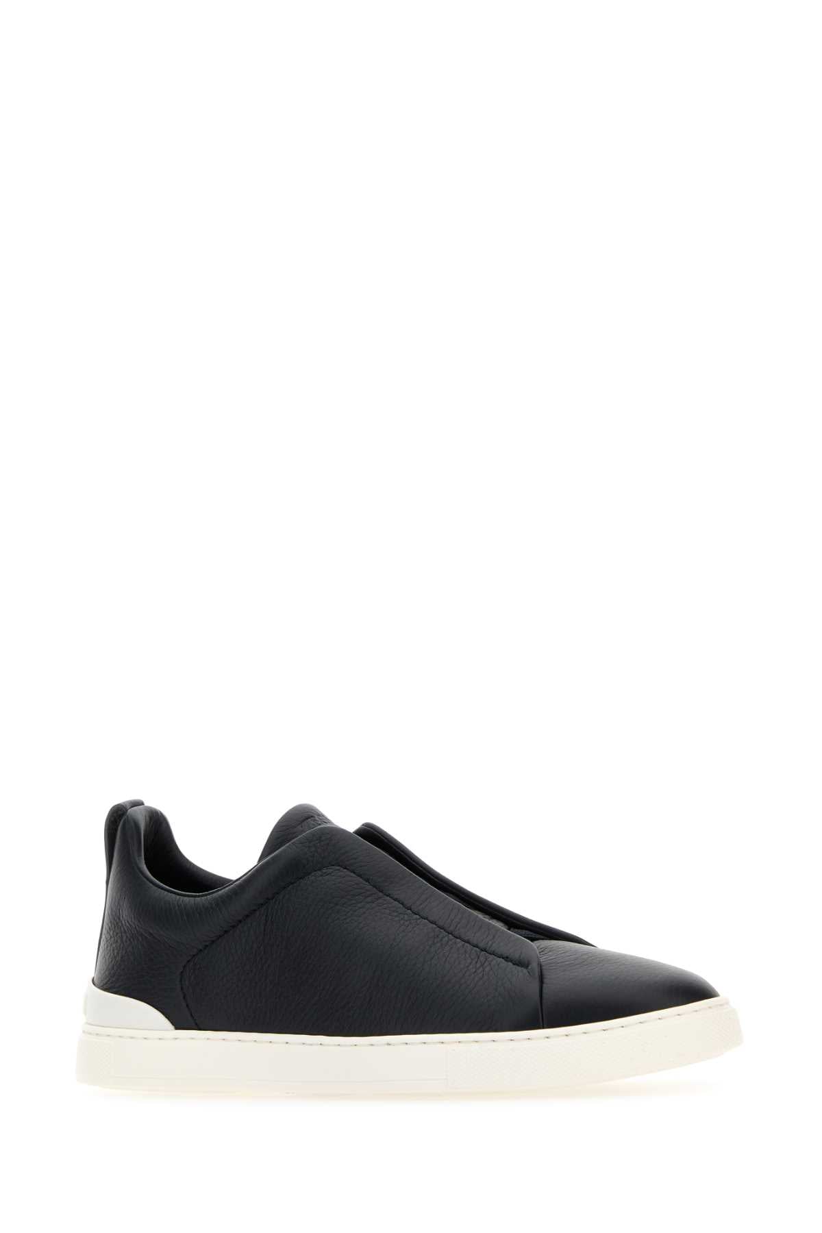MIDNIGHT BLUE LEATHER SLIP ONS Zegna