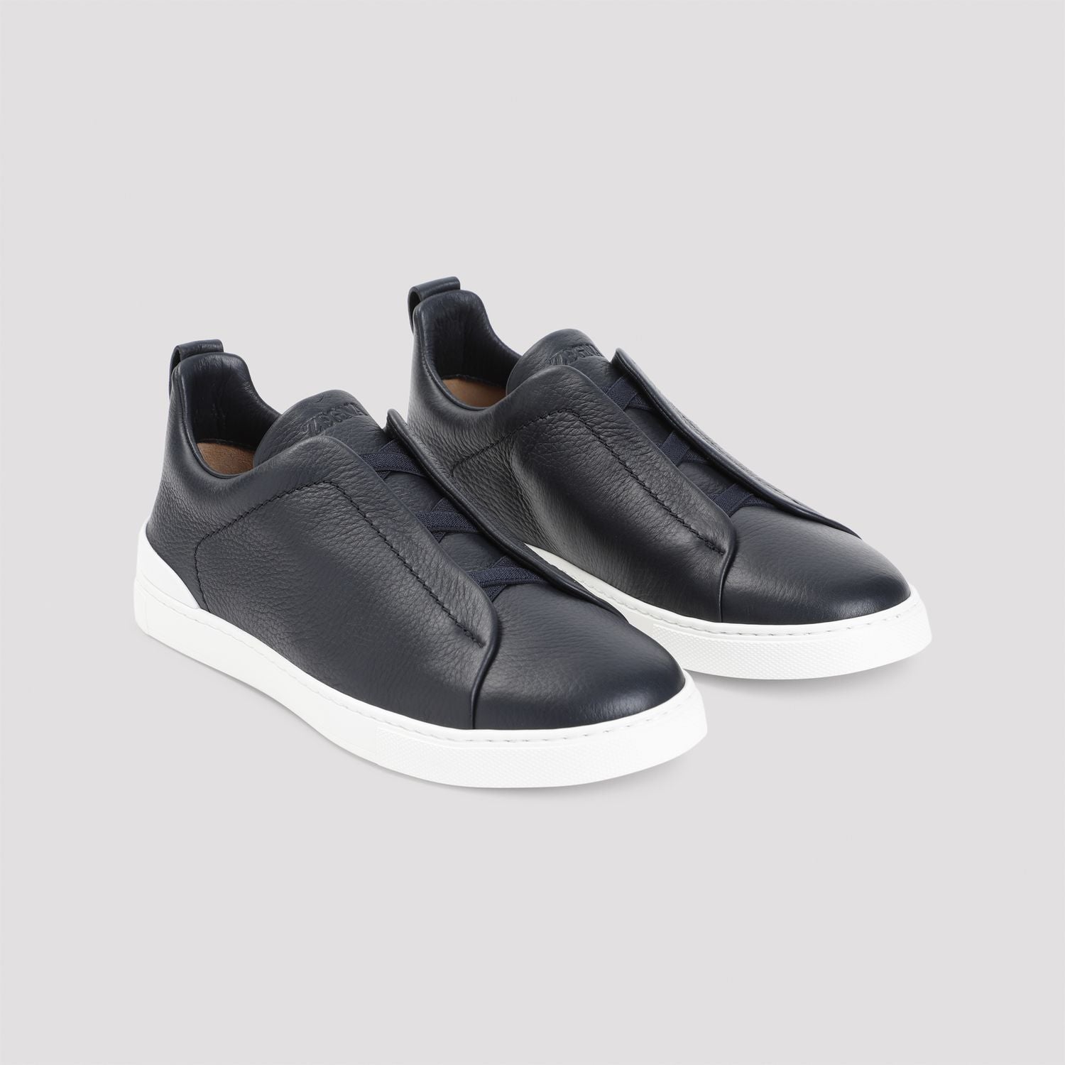 MIDNIGHT BLUE LEATHER SLIP ONS Zegna