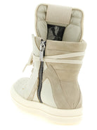 Beige Geobasket high-tops with side zip detail by Rick Owens, rear angle