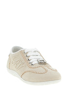 Beige Roger Vivier Viv Low sneakers, front view showing crystal buckle detail