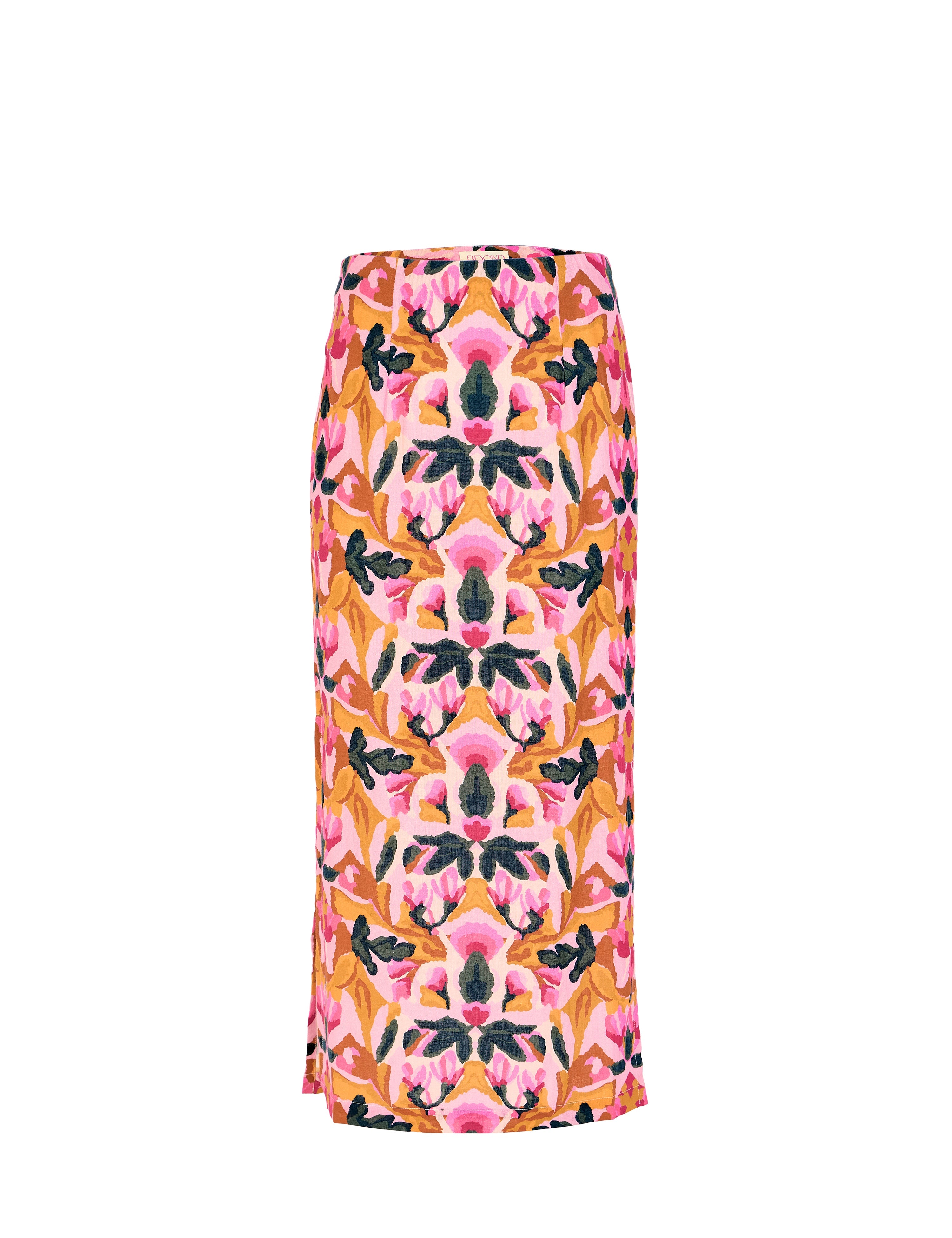 Floral midi skirt with Reflections print by Beyond by Vera, front view