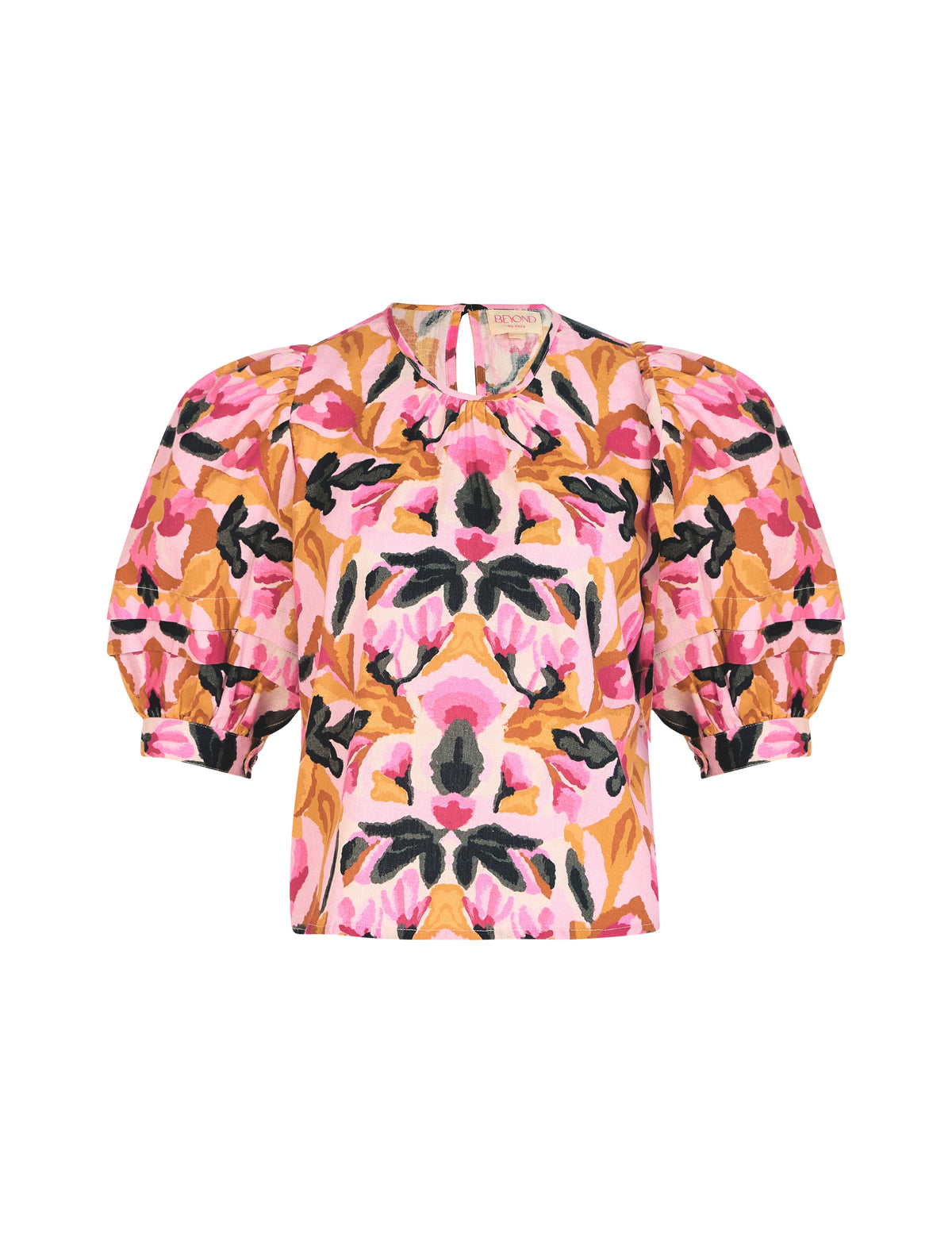 Multicolor floral Lilly blouse with puff sleeves by Beyond by Vera, front view