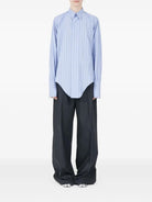 Blue striped Maison Margiela shirt, back view showing vertical stripe pattern