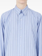 Blue striped cotton shirt by Maison Margiela, sleeve and cuff detail view