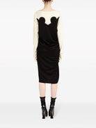 Black and off-white Maison Margiela midi dress with ruched detailing, back view