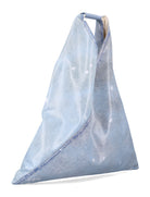 Blue MM6 Maison Margiela shoulder bag, side angle showing structure